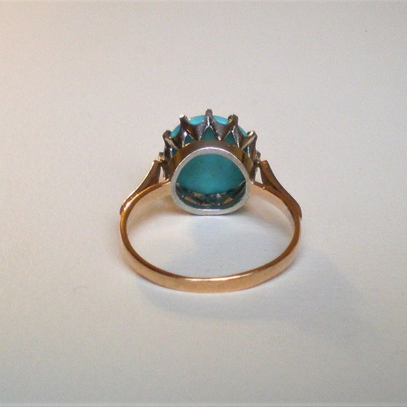 Vintage Russian Russia 14K 583 Rose Pink White Gold Turquoise Solitaire Ring - Picture 5 of 8